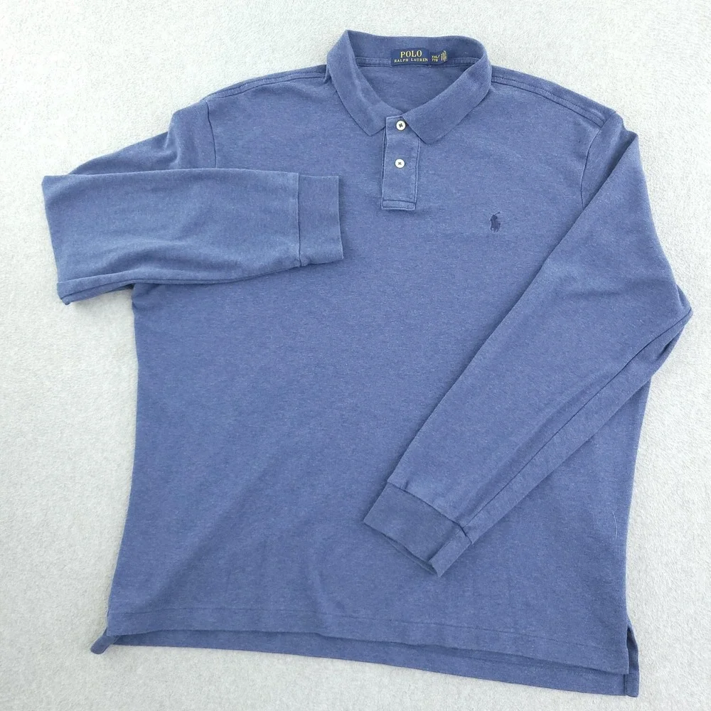 Polo Ralph Lauren Polo Shirt Mens 2XL Blue Cotton Pony Logo Long Sleeve Top